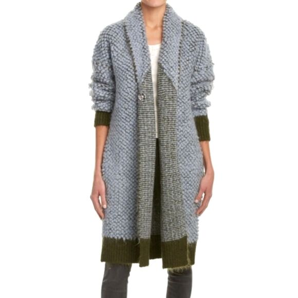 Elizabeth and James Oversized Green Grey Chunky Wool Mohair Long Sweater SZ XS/S - Picture 2 of 13